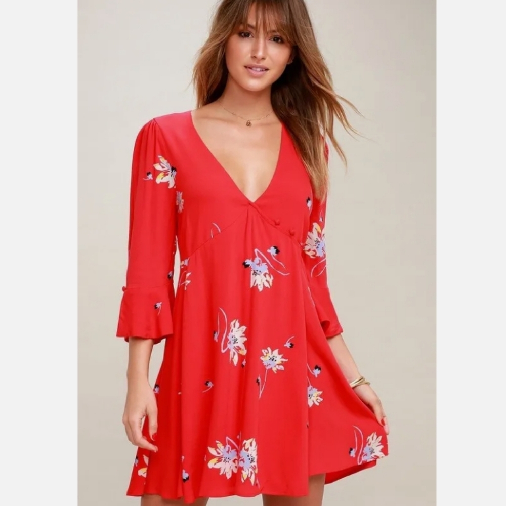 Free People time on my side red floral mini wrap dress
